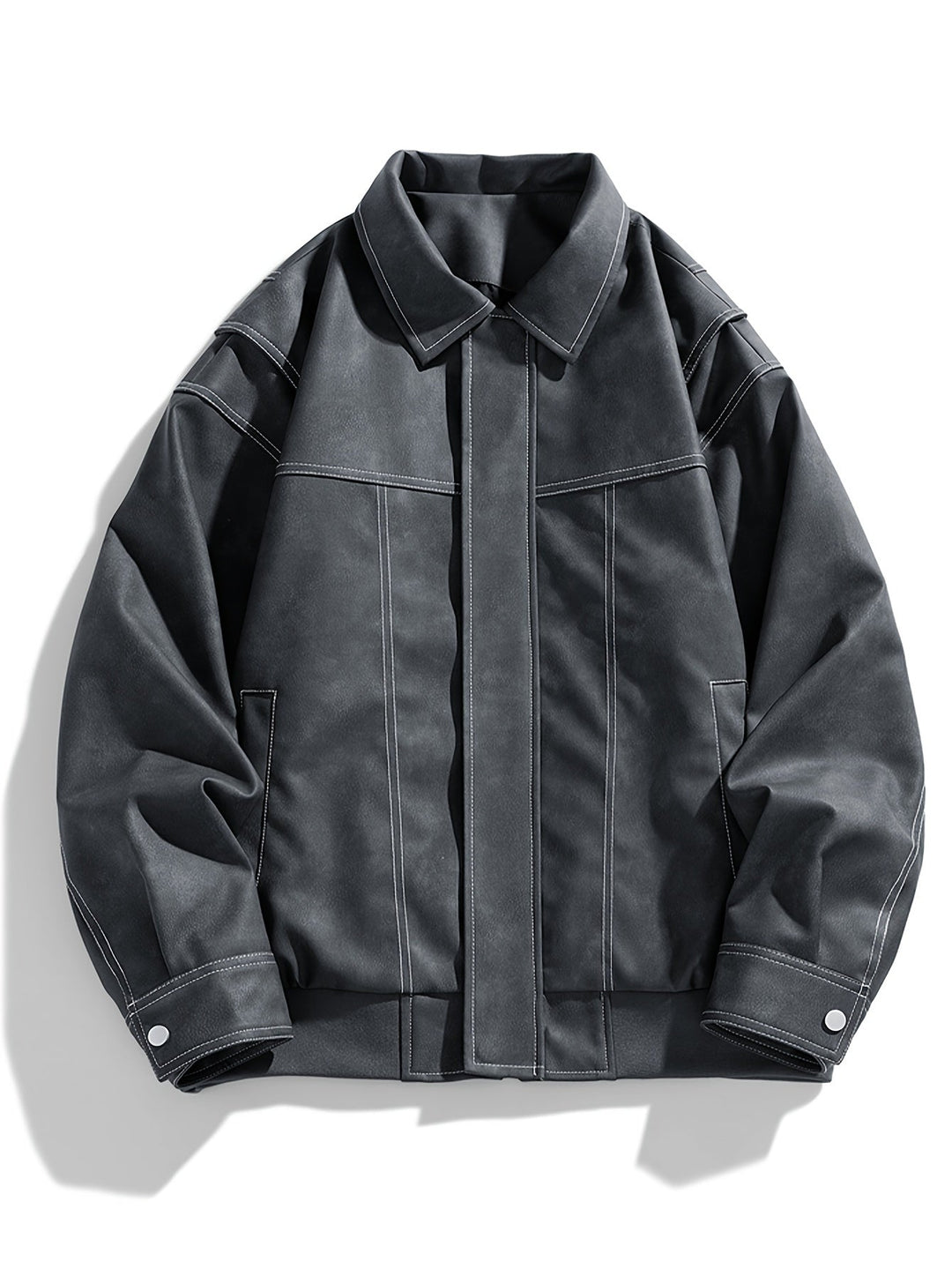 Drune | Kunstlederjacke mit Klappkragen und Taschen