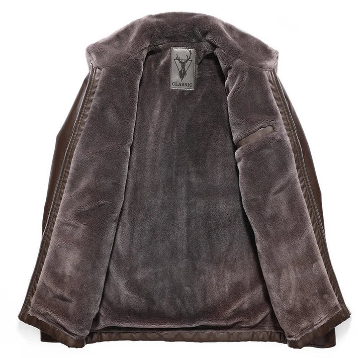 Drune | Lederjacke mit Fleece-Futter und Dickem Fellkragen