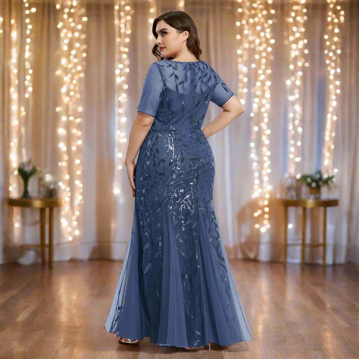 Drune | Damen Abendkleid in Übergröße Mit Pailletten Und Mesh Stickerei Im Meerjungfrau Stil