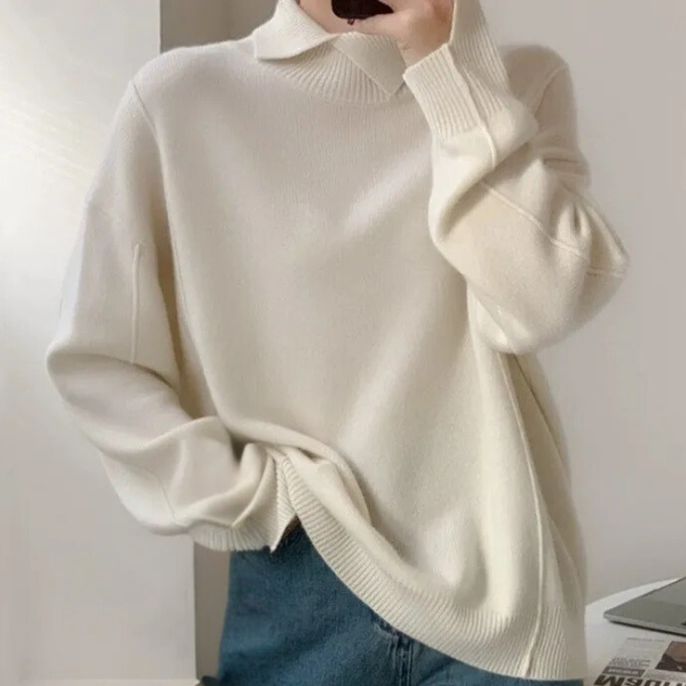 Drune | Damen Strickpullover aus  – Zeitloses Design in Aprikose, Himmelblau und Weiß