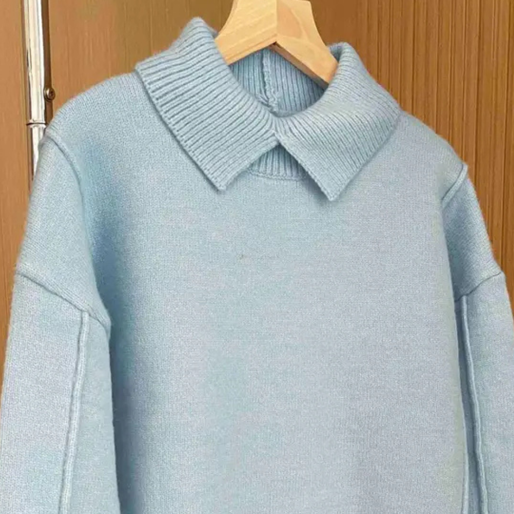Drune | Damen Strickpullover aus  – Zeitloses Design in Aprikose, Himmelblau und Weiß