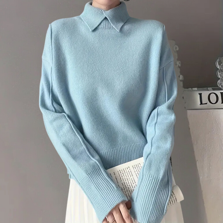 Drune | Damen Strickpullover aus  – Zeitloses Design in Aprikose, Himmelblau und Weiß
