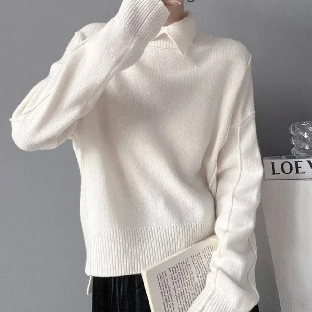 Drune | Damen Strickpullover aus  – Zeitloses Design in Aprikose, Himmelblau und Weiß