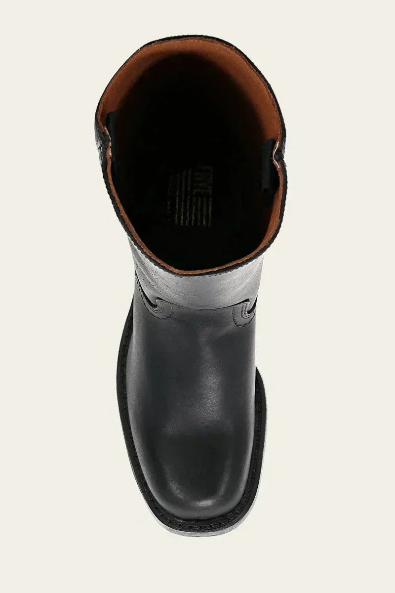 Hohe Stiefel - Damen Leder Blockabsatz Kniehohe Stiefel Drune