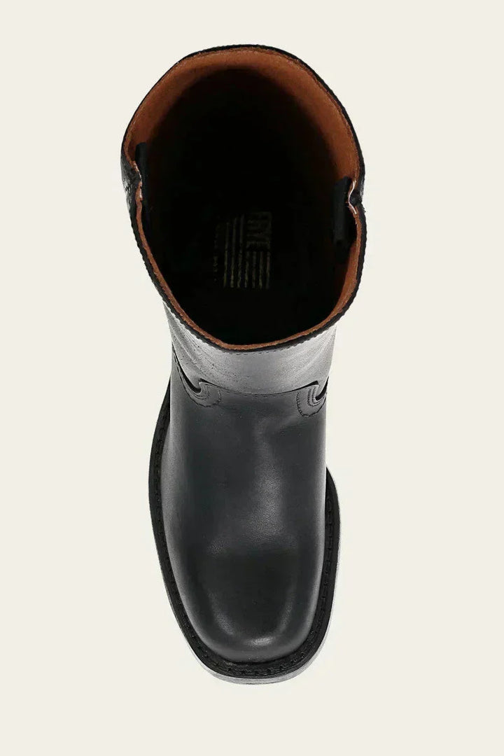 Hohe Stiefel - Damen Leder Blockabsatz Kniehohe Stiefel Drune