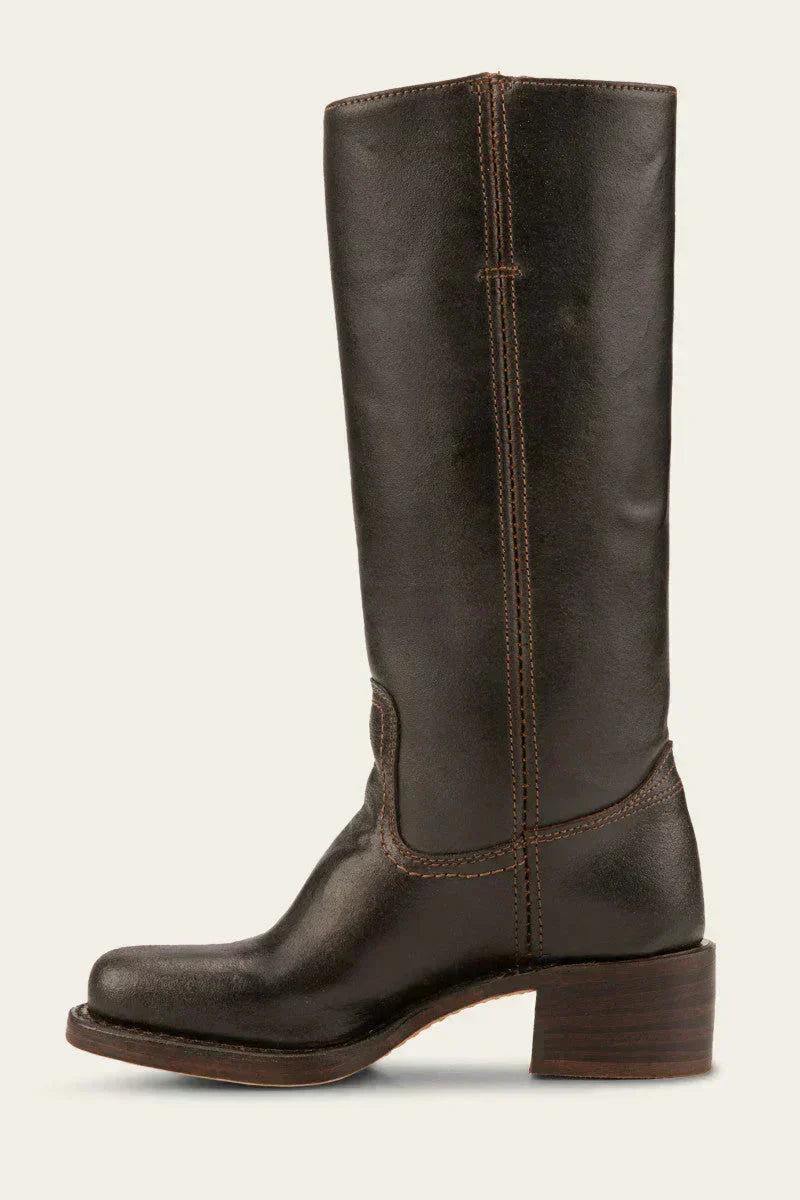 Hohe Stiefel - Damen Leder Blockabsatz Kniehohe Stiefel Drune