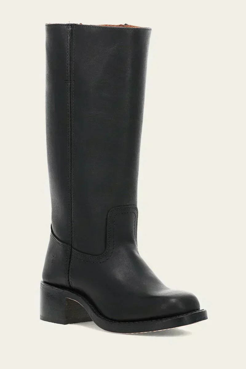 Hohe Stiefel - Damen Leder Blockabsatz Kniehohe Stiefel Drune
