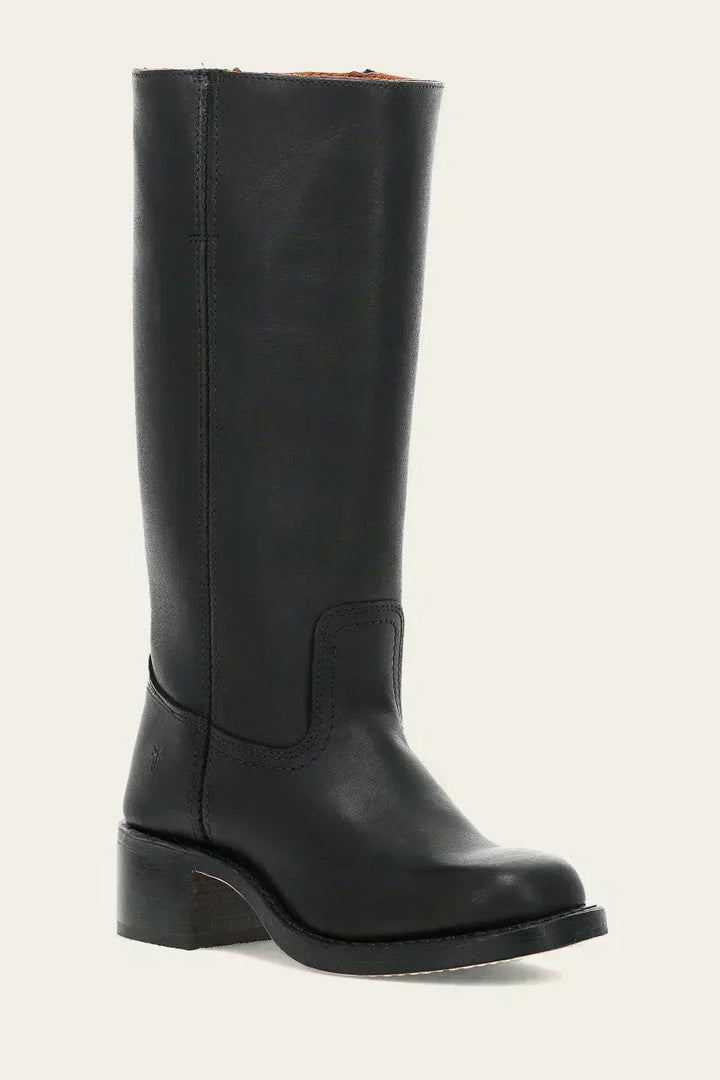 Hohe Stiefel - Damen Leder Blockabsatz Kniehohe Stiefel Drune