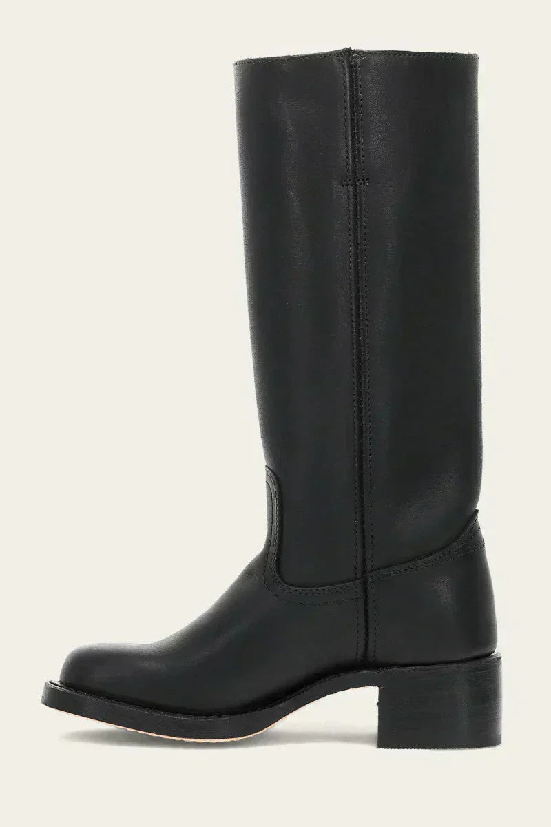 Hohe Stiefel - Damen Leder Blockabsatz Kniehohe Stiefel Drune