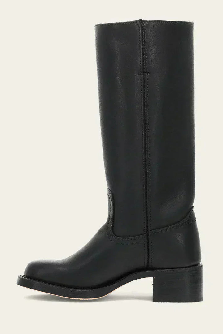 Hohe Stiefel - Damen Leder Blockabsatz Kniehohe Stiefel Drune