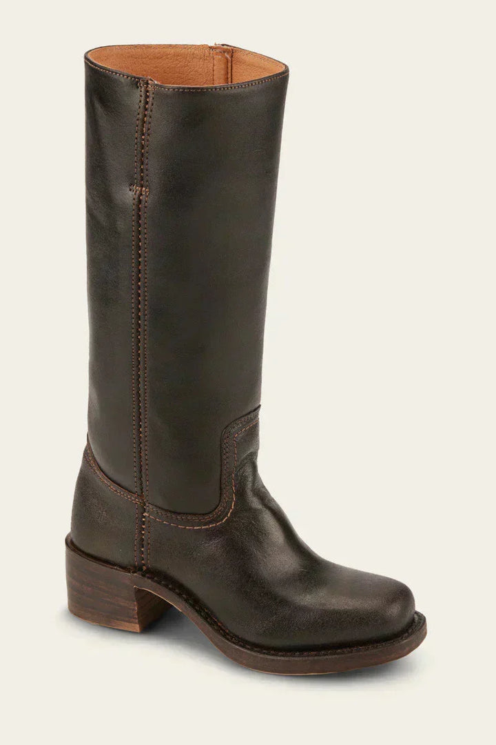 Hohe Stiefel - Damen Leder Blockabsatz Kniehohe Stiefel Drune