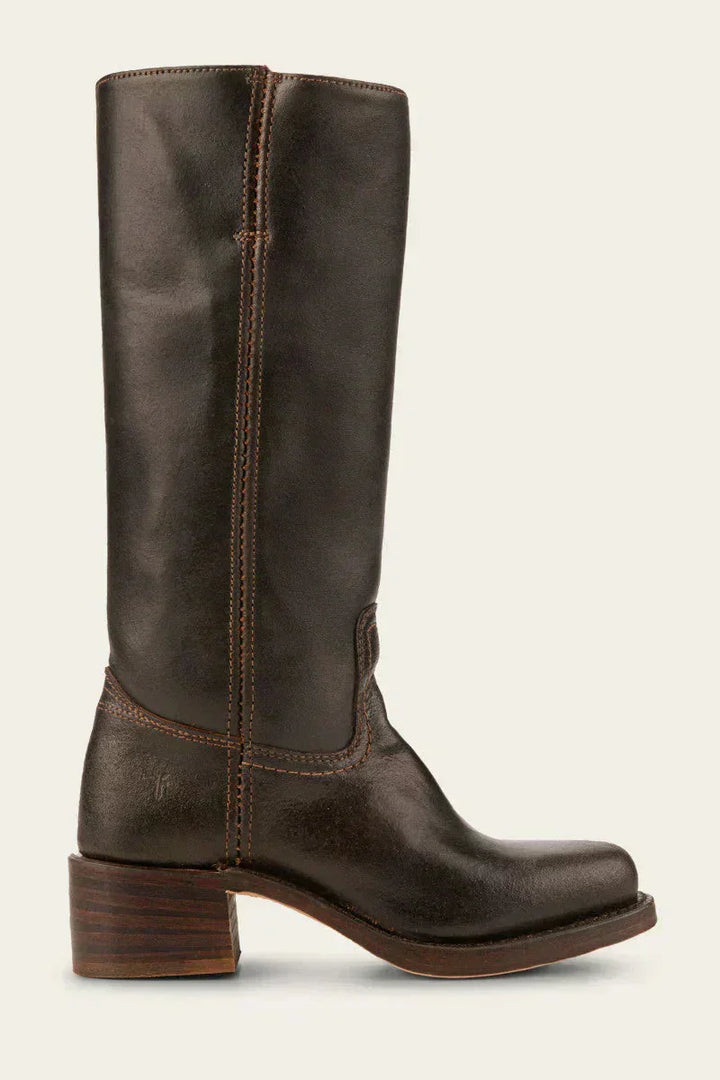 Hohe Stiefel - Damen Leder Blockabsatz Kniehohe Stiefel Drune