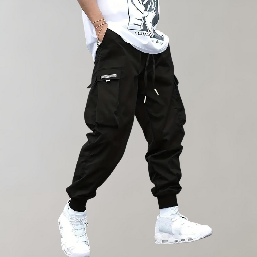 Drune | Lose Sitzende Cargohose mit Verstellbarem Kordelzug und Mehreren Taschen