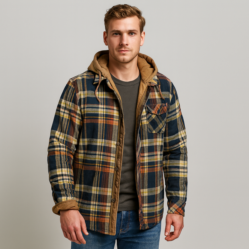 Drune | Knopfverschluss Brusttaschen Karierter Kapuzenpullover