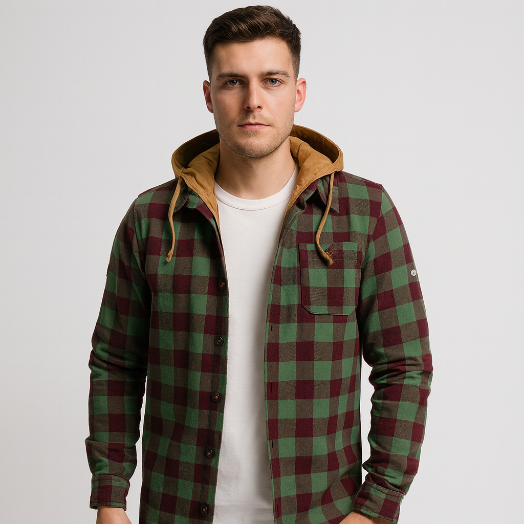 Drune | Knopfverschluss Brusttaschen Karierter Kapuzenpullover