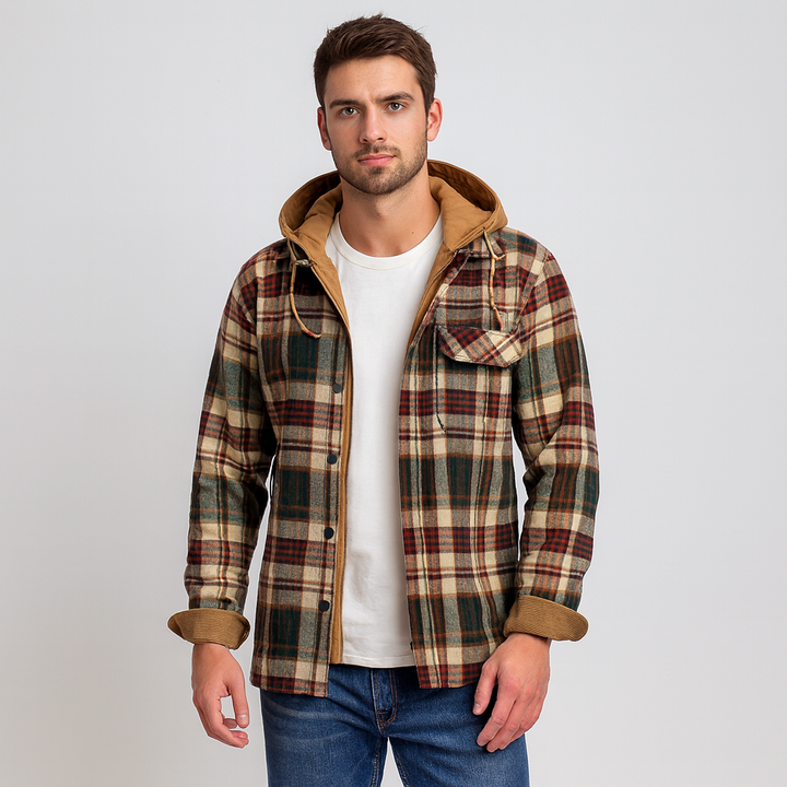 Drune | Knopfverschluss Brusttaschen Karierter Kapuzenpullover