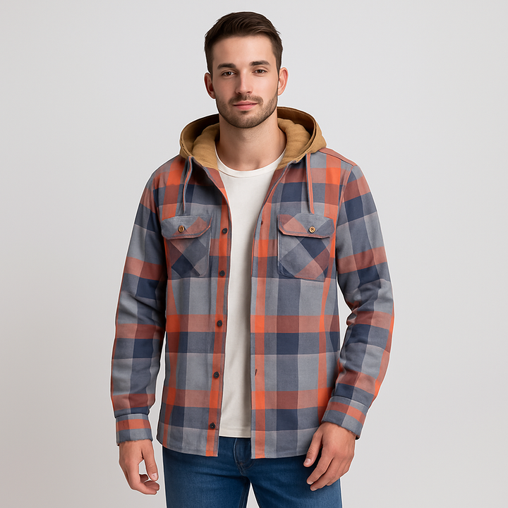 Drune | Knopfverschluss Brusttaschen Karierter Kapuzenpullover