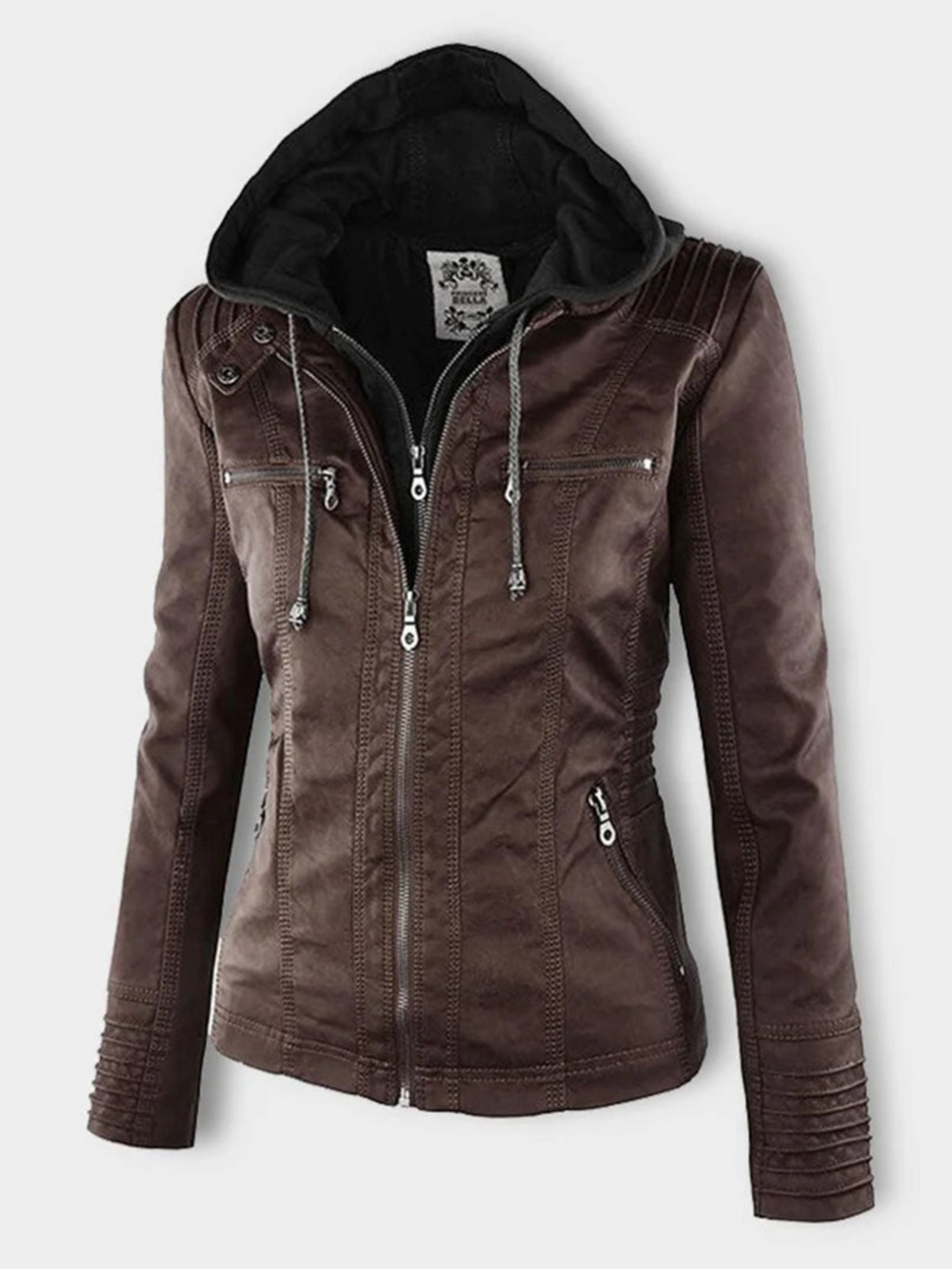 Drune | Kapuzenlederjacke für Damen - Rippprofil