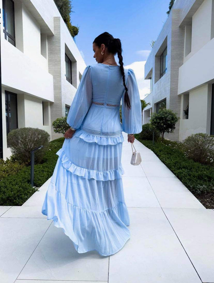 Drune | Gestufter Langarm-Maxikleid