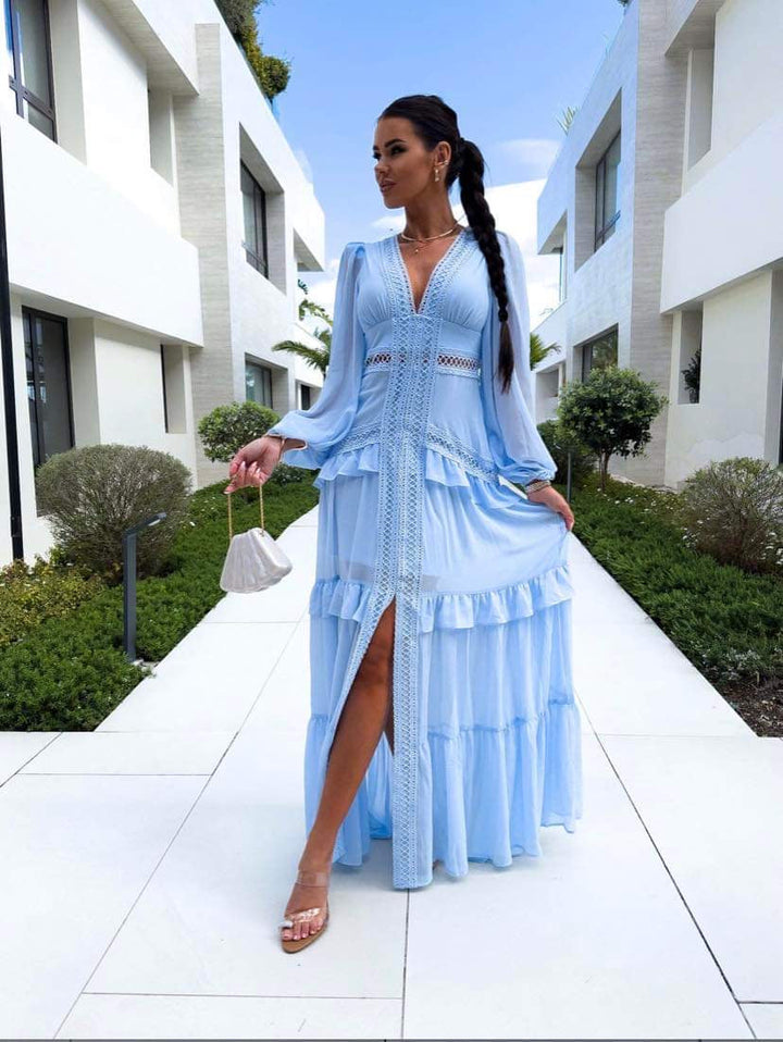 Drune | Gestufter Langarm-Maxikleid