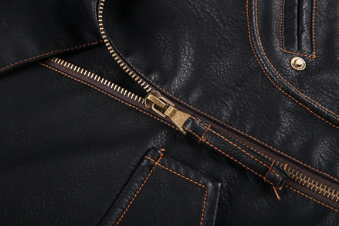 Drune | Lederjacke Biker Stil Asymmetrischer Reißverschluss Gürtel in Der Taille Mehrere Taschen