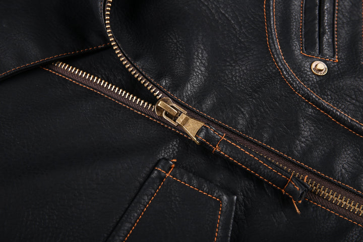 Drune | Lederjacke Biker Stil Asymmetrischer Reißverschluss Gürtel in Der Taille Mehrere Taschen