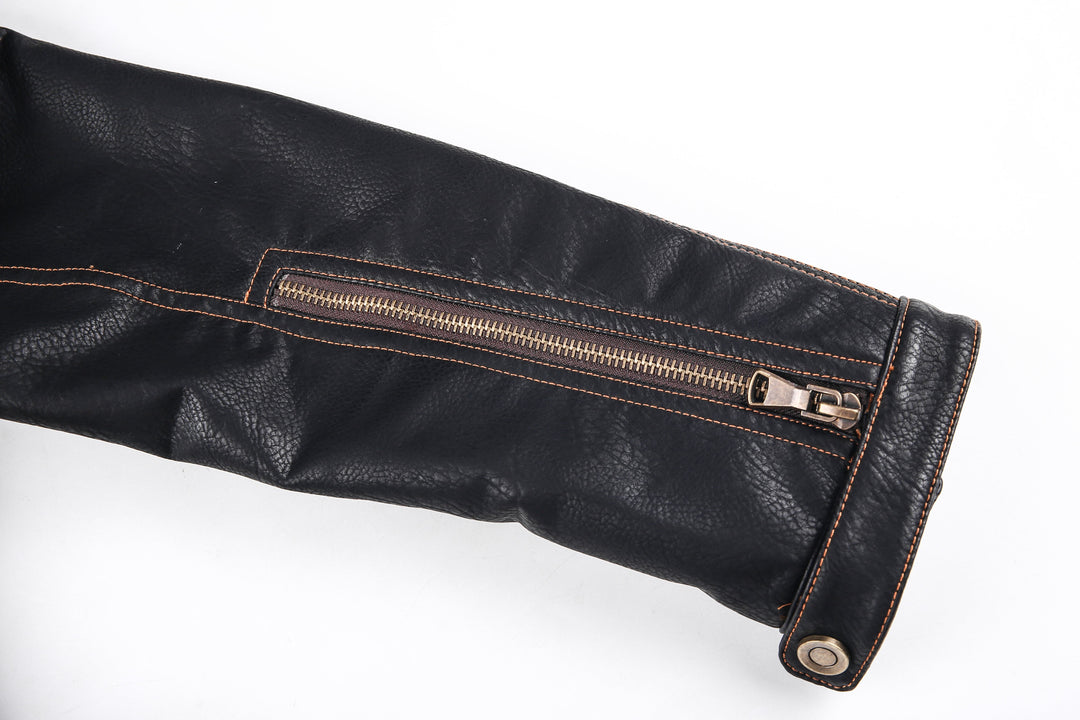 Drune | Lederjacke Biker Stil Asymmetrischer Reißverschluss Gürtel in Der Taille Mehrere Taschen