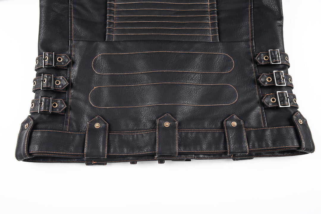 Drune | Lederjacke Biker Stil Asymmetrischer Reißverschluss Gürtel in Der Taille Mehrere Taschen