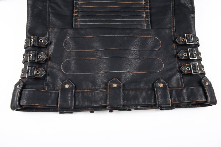 Drune | Lederjacke Biker Stil Asymmetrischer Reißverschluss Gürtel in Der Taille Mehrere Taschen