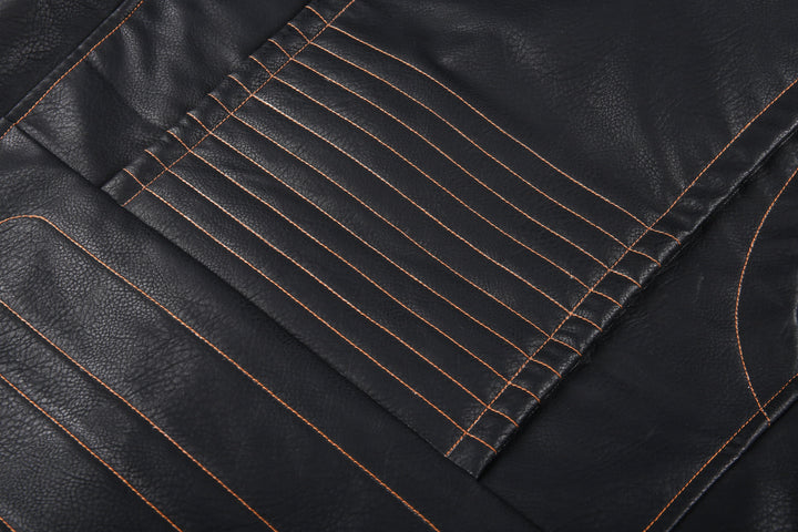 Drune | Lederjacke Biker Stil Asymmetrischer Reißverschluss Gürtel in Der Taille Mehrere Taschen