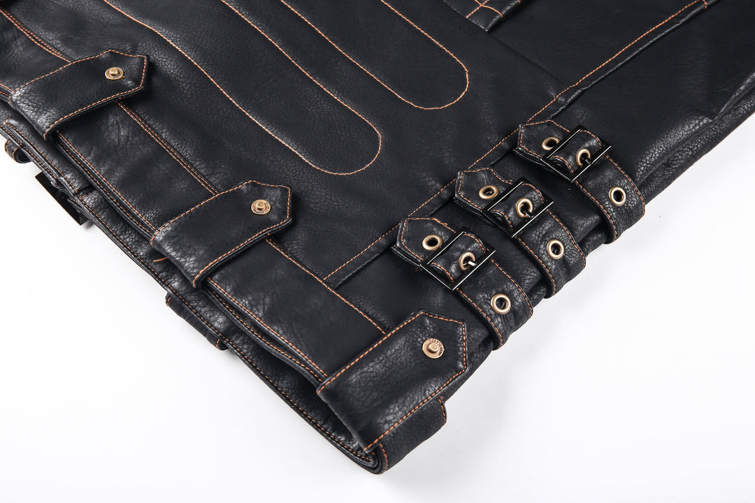 Drune | Lederjacke Biker Stil Asymmetrischer Reißverschluss Gürtel in Der Taille Mehrere Taschen