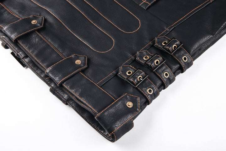Drune | Lederjacke Biker Stil Asymmetrischer Reißverschluss Gürtel in Der Taille Mehrere Taschen