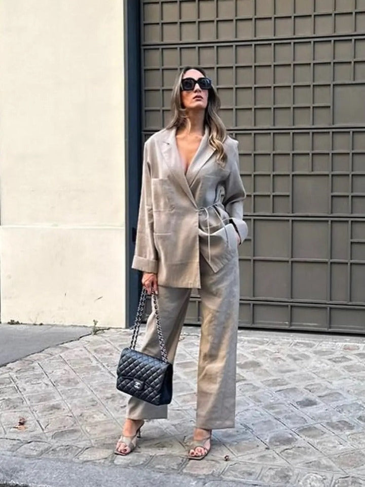 Drune | Übergröße Damen Blazer Hosen Satz mit Gürtel