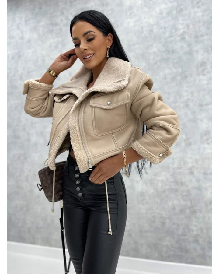 Drune | Schwarze Lederjacke mit Teddyfutter