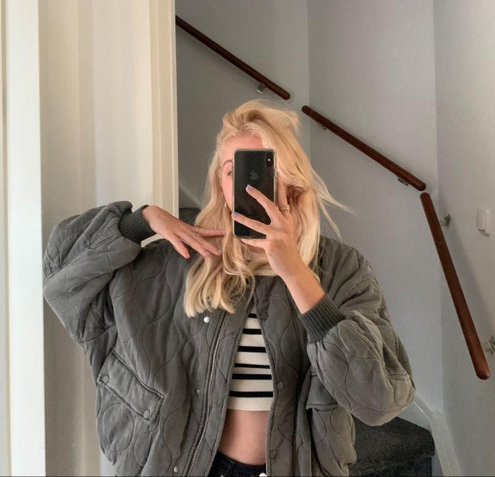 Drune | Graue oversized Leichtgewicht Bomberjacke