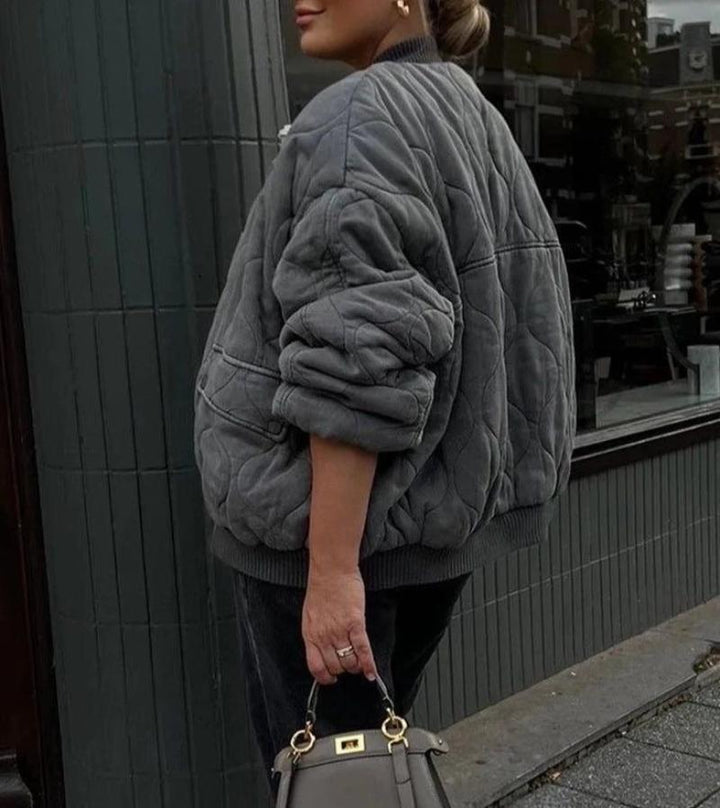 Drune | Graue oversized Leichtgewicht Bomberjacke
