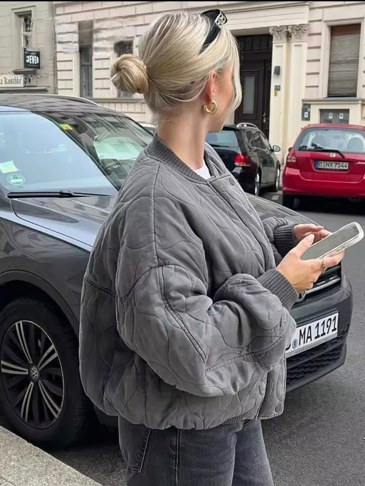 Drune | Graue oversized Leichtgewicht Bomberjacke