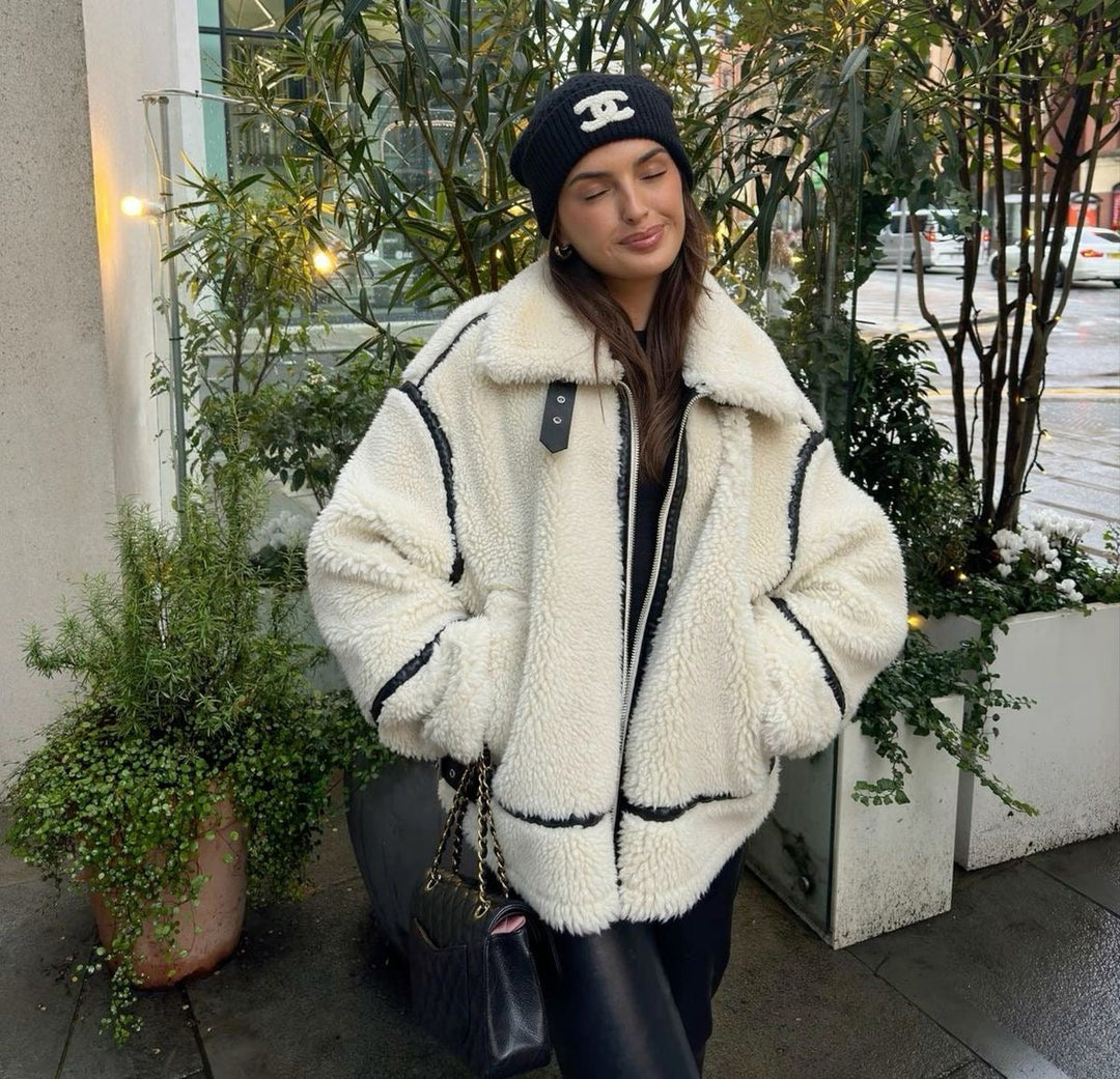 Drune | Shearling-Jacke - Übergroßer Schnitt - Weiche Textur - Warme Fütterung - Reißverschlussöffnung