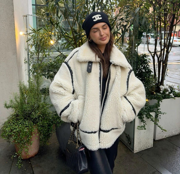 Drune | Shearling-Jacke - Übergroßer Schnitt - Weiche Textur - Warme Fütterung - Reißverschlussöffnung