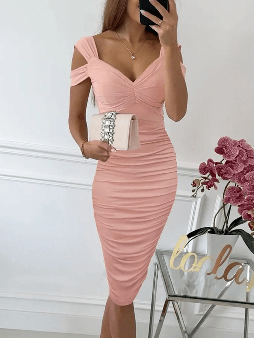 Drune | Midi-Bodycon-Kleid Retelle, V-Ausschnitt, Reißverschluss, Rückenfrei, Ärmellos, Elegant, Modisch, Party, Hochzeit, Gast
