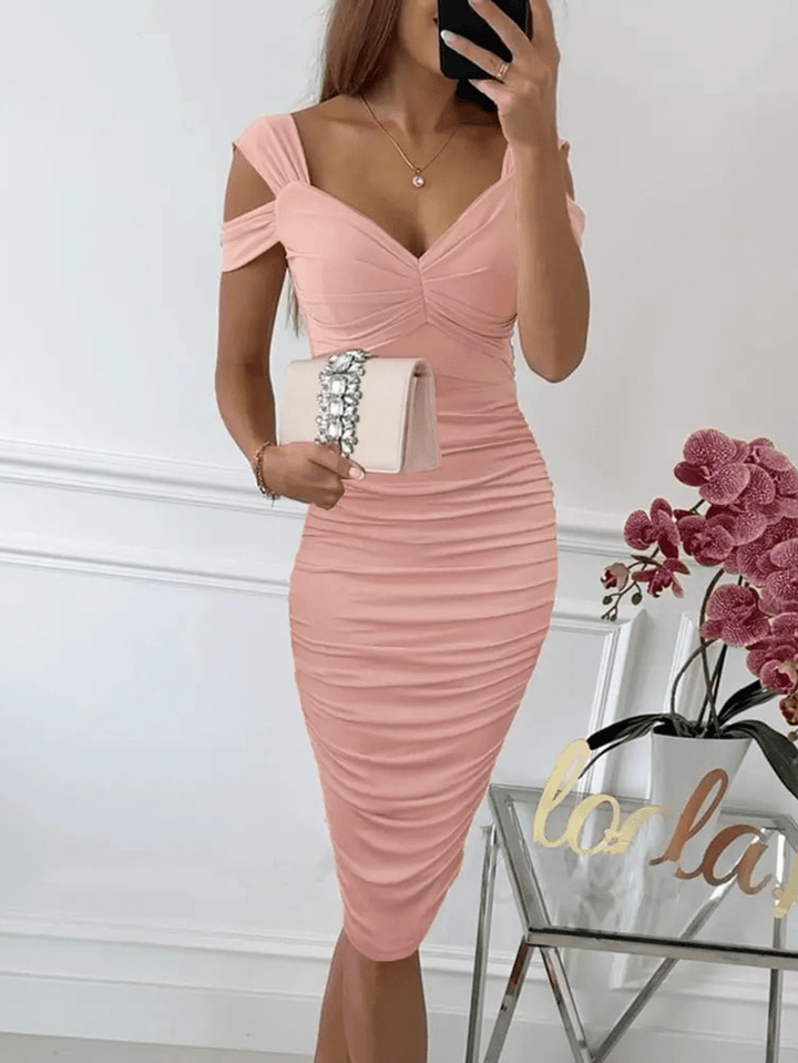 Drune | Midi-Bodycon-Kleid Retelle, V-Ausschnitt, Reißverschluss, Rückenfrei, Ärmellos, Elegant, Modisch, Party, Hochzeit, Gast