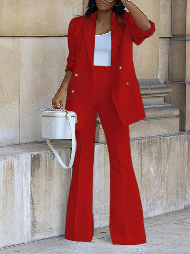Drune | Damen Zweiteiliges Hosenanzug-Set, Büro-Blazer, Zweireihig, Reverskragen, Langarm, Elegant