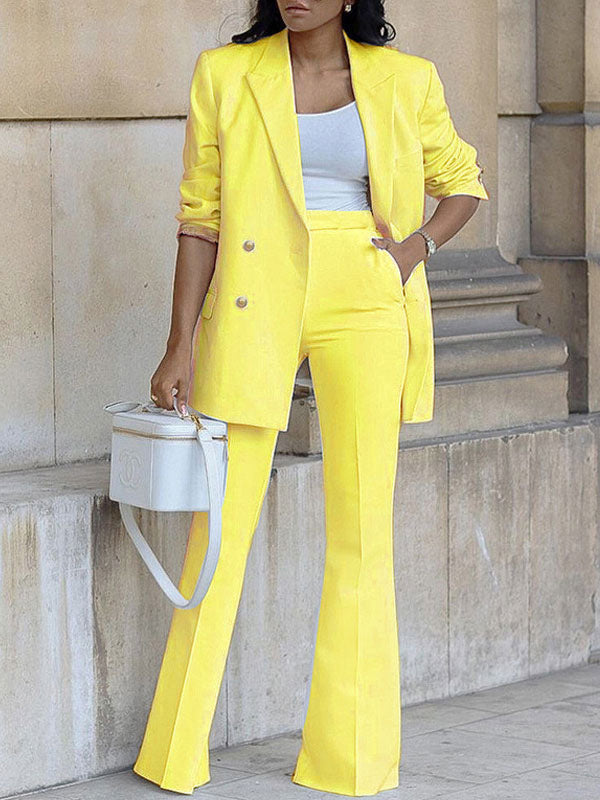 Drune | Damen Zweiteiliges Hosenanzug-Set, Büro-Blazer, Zweireihig, Reverskragen, Langarm, Elegant