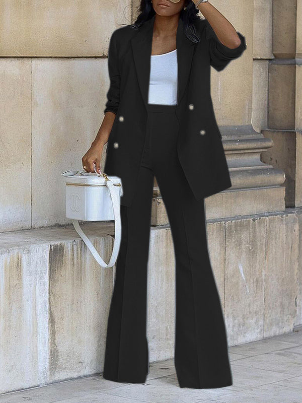Drune | Damen Zweiteiliges Hosenanzug-Set, Büro-Blazer, Zweireihig, Reverskragen, Langarm, Elegant