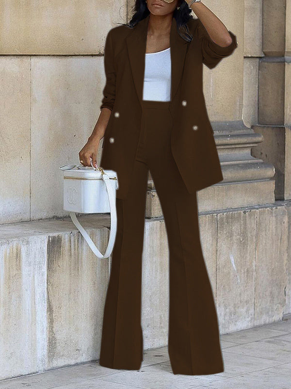 Drune | Damen Zweiteiliges Hosenanzug-Set, Büro-Blazer, Zweireihig, Reverskragen, Langarm, Elegant
