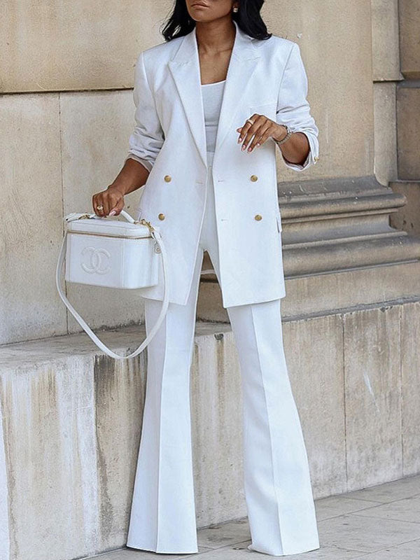 Drune | Damen Zweiteiliges Hosenanzug-Set, Büro-Blazer, Zweireihig, Reverskragen, Langarm, Elegant