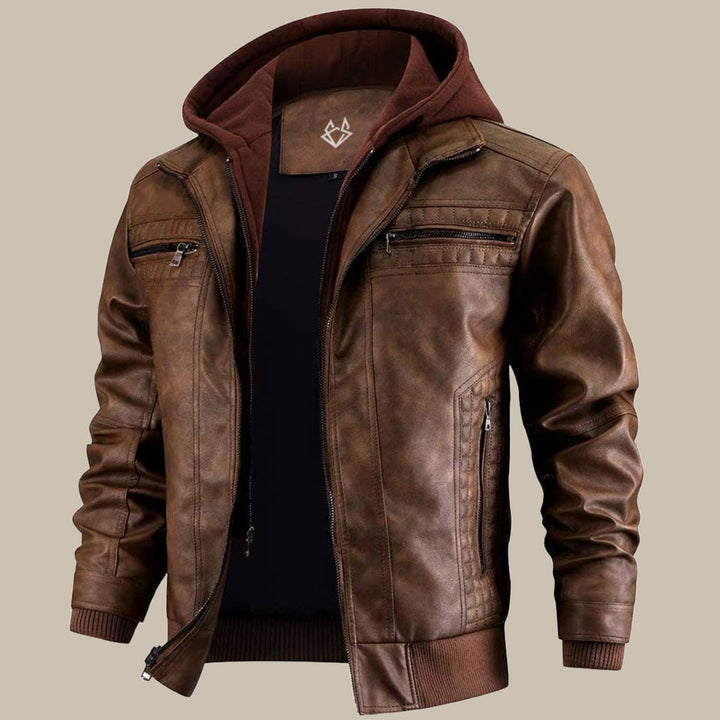 Drune | Premium hochwertige Lederjacke mit Kapuze für Herren