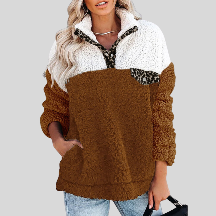 Drune | Sherpa-Pullover - Weiches Fleece - Viertel-Reißverschluss - Stehkragen - Lockere Passform
