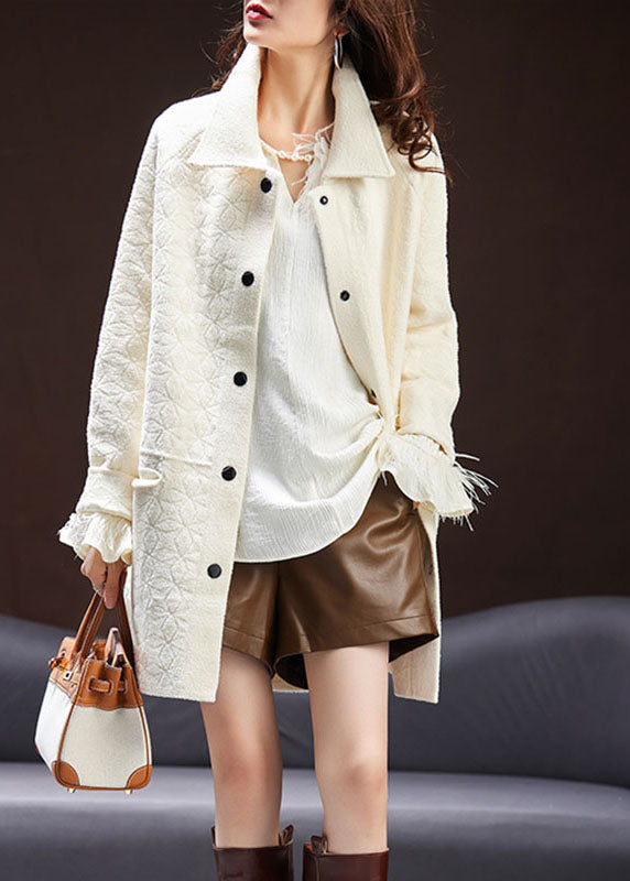 Drune | Beige Peter Pan Kragen Quasten Patchwork Velours Mäntel