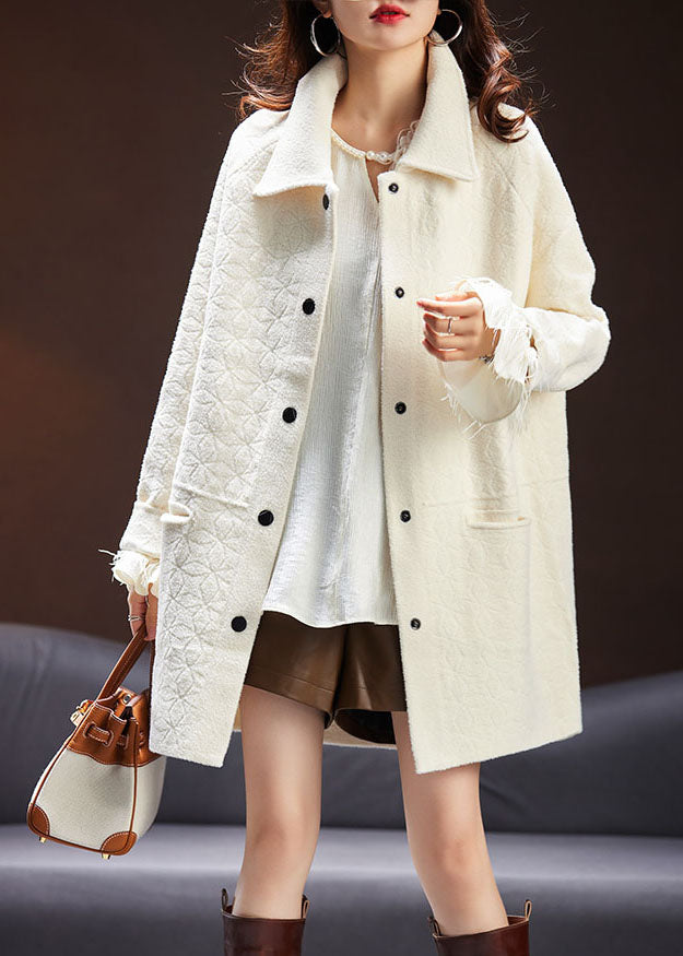 Drune | Beige Peter Pan Kragen Quasten Patchwork Velours Mäntel